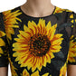 Dolce & Gabbana Black Sunflower Print Nylon A-line Midi Dress