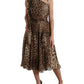 Dolce & Gabbana Brown Leopard Print Silk Ruffled Midi Dress