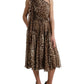 Dolce & Gabbana Brown Leopard Print Silk Ruffled Midi Dress