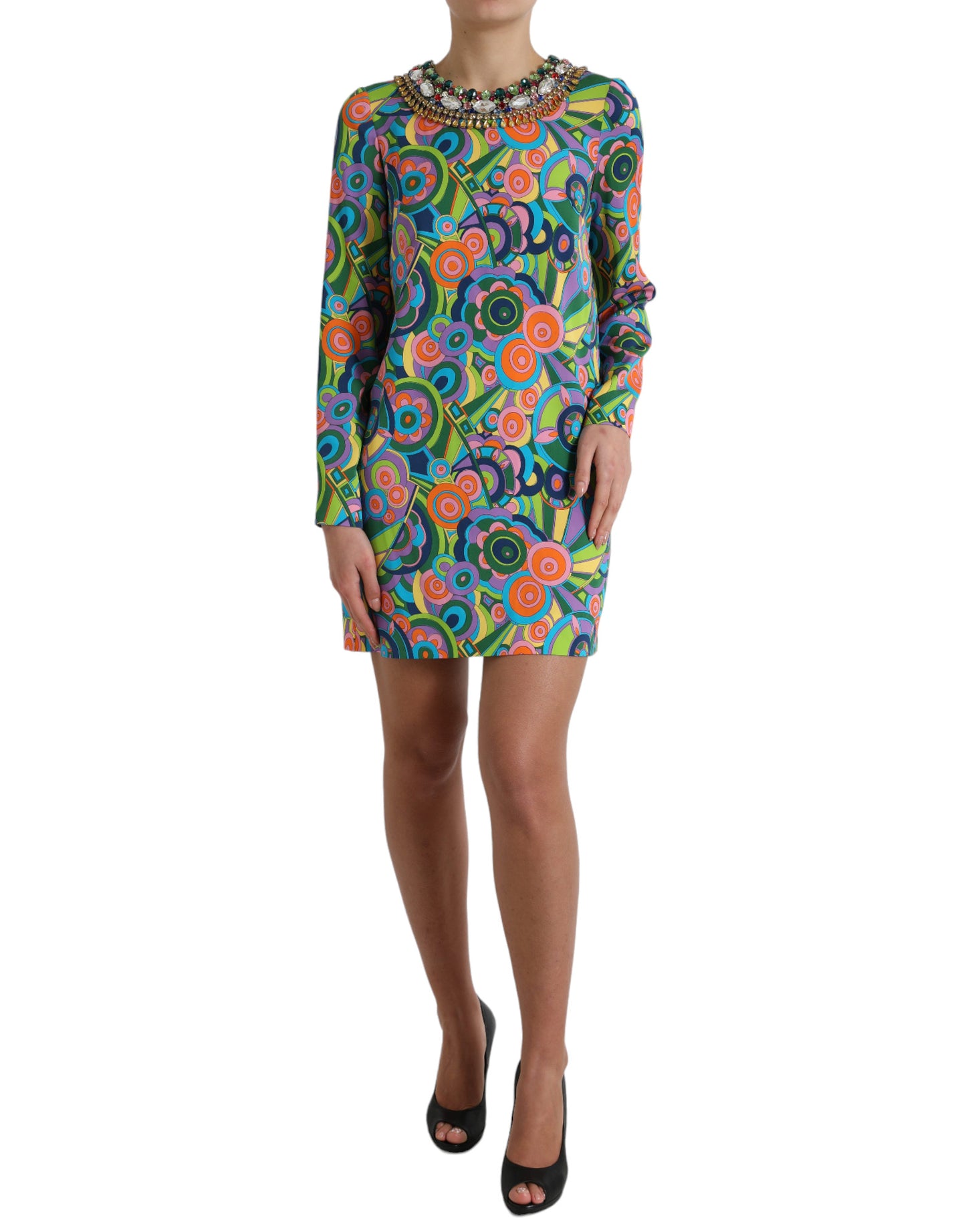 Dolce & Gabbana Multicolor Geometric Embellished Silk Dress