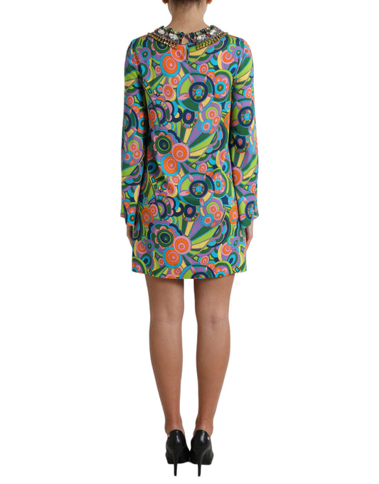 Dolce & Gabbana Multicolor Geometric Embellished Silk Dress