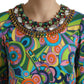 Dolce & Gabbana Multicolor Geometric Embellished Silk Dress