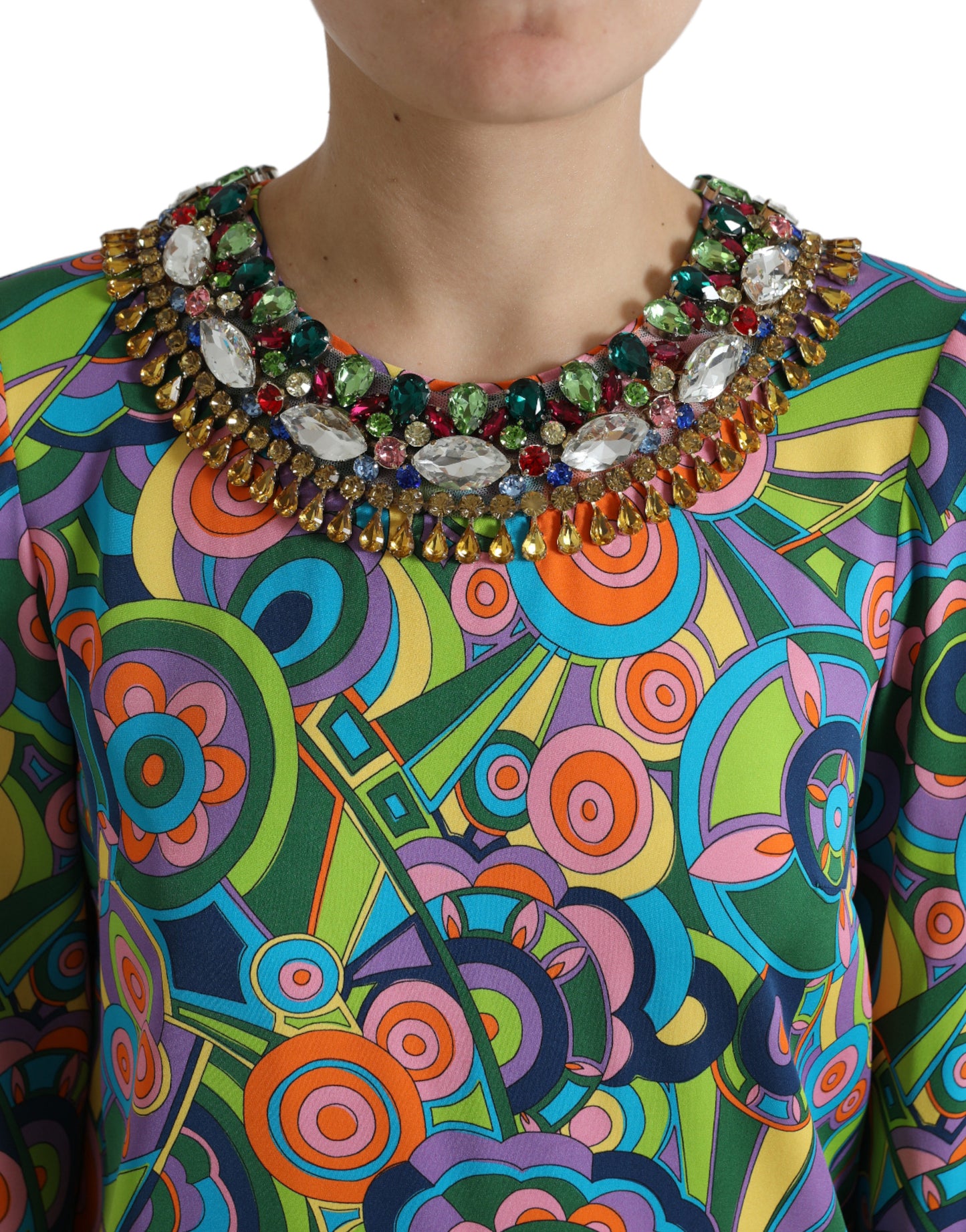 Dolce & Gabbana Multicolor Geometric Embellished Silk Dress