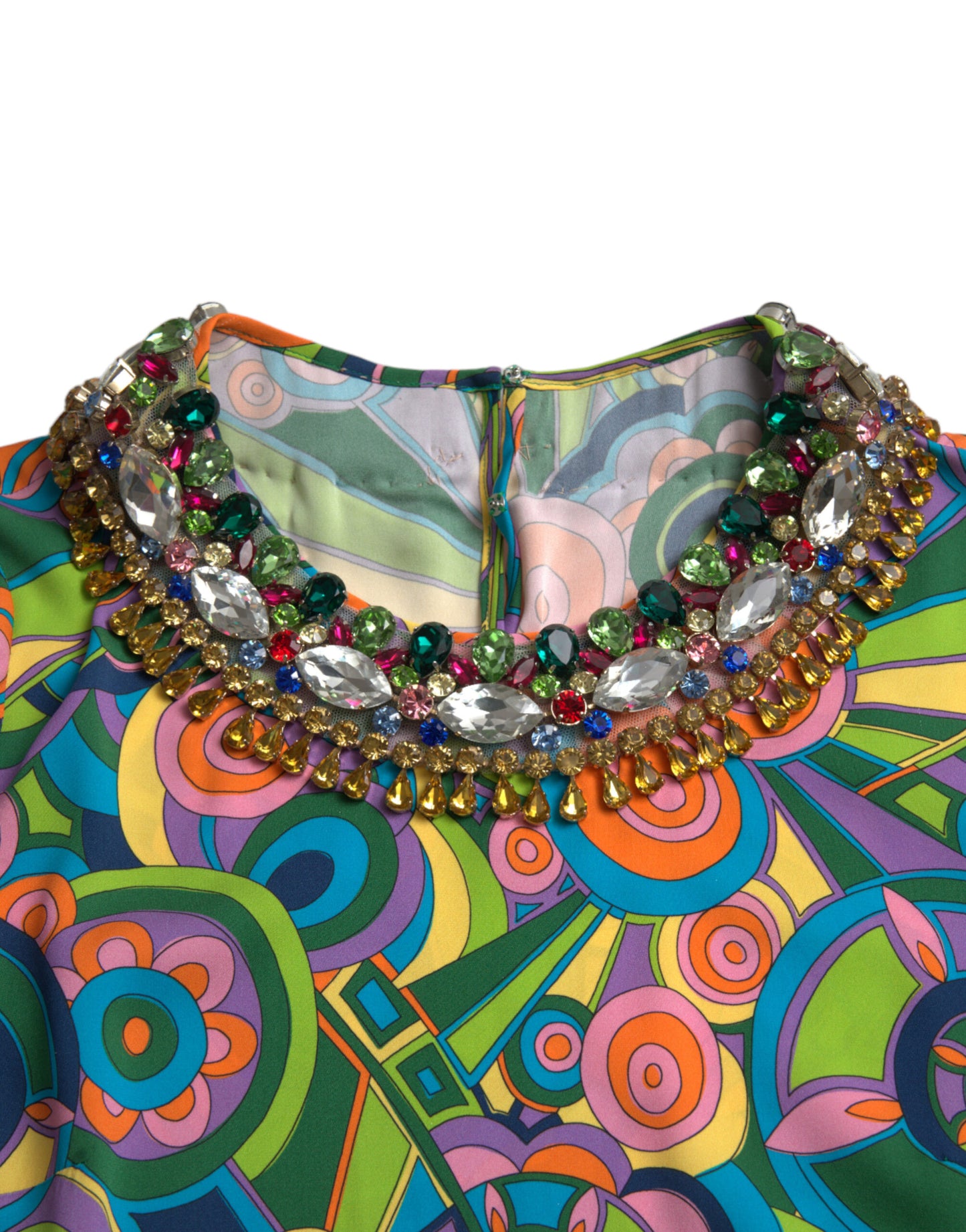 Dolce & Gabbana Multicolor Geometric Embellished Silk Dress