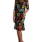 Dolce & Gabbana Black Floral Embroidery Knee Length Dress