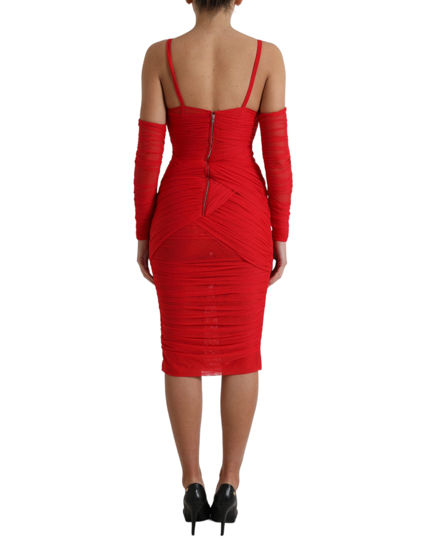 Dolce & Gabbana Red Stretch Cut Out Midi Dress