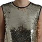 Dolce & Gabbana Silver Sequined Nylon Sheath Sleeveless Mini Dress