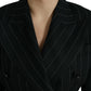 Dolce & Gabbana Black Striped Wool DoubleBreasted Coat Jacket