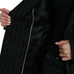 Dolce & Gabbana Black Striped Wool DoubleBreasted Coat Jacket