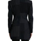 Dolce & Gabbana Black Striped Wool DoubleBreasted Coat Jacket