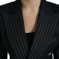 Dolce & Gabbana Black Striped Wool DoubleBreasted Coat Jacket