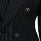 Dolce & Gabbana Black Striped Wool DoubleBreasted Coat Jacket