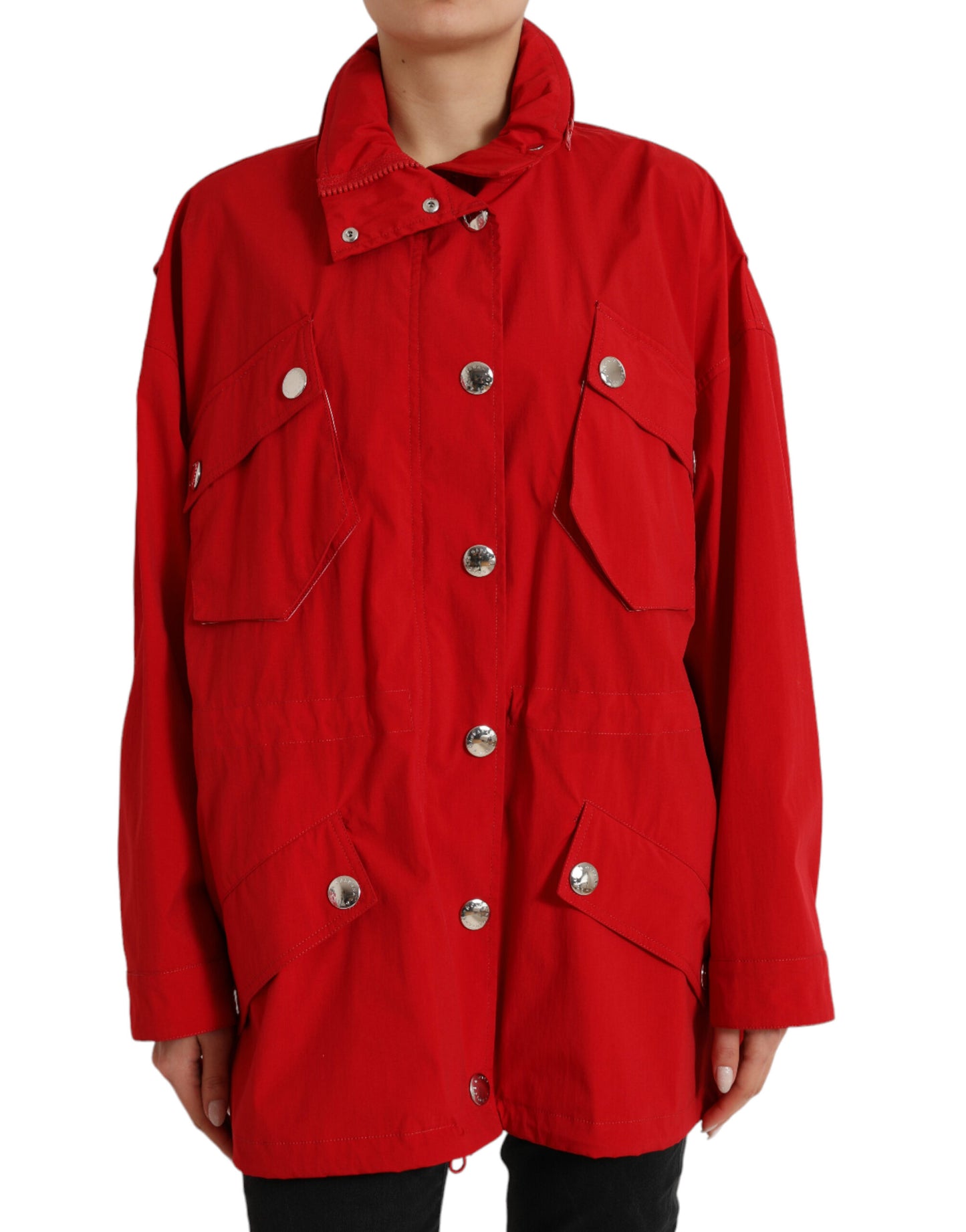 Dolce & Gabbana Red Hooded Rain Coat Jacket