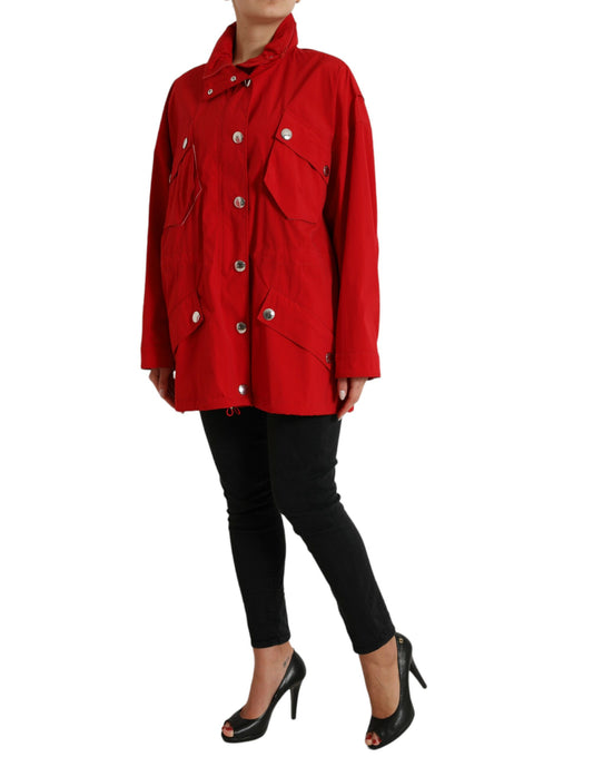 Dolce & Gabbana Red Hooded Rain Coat Jacket