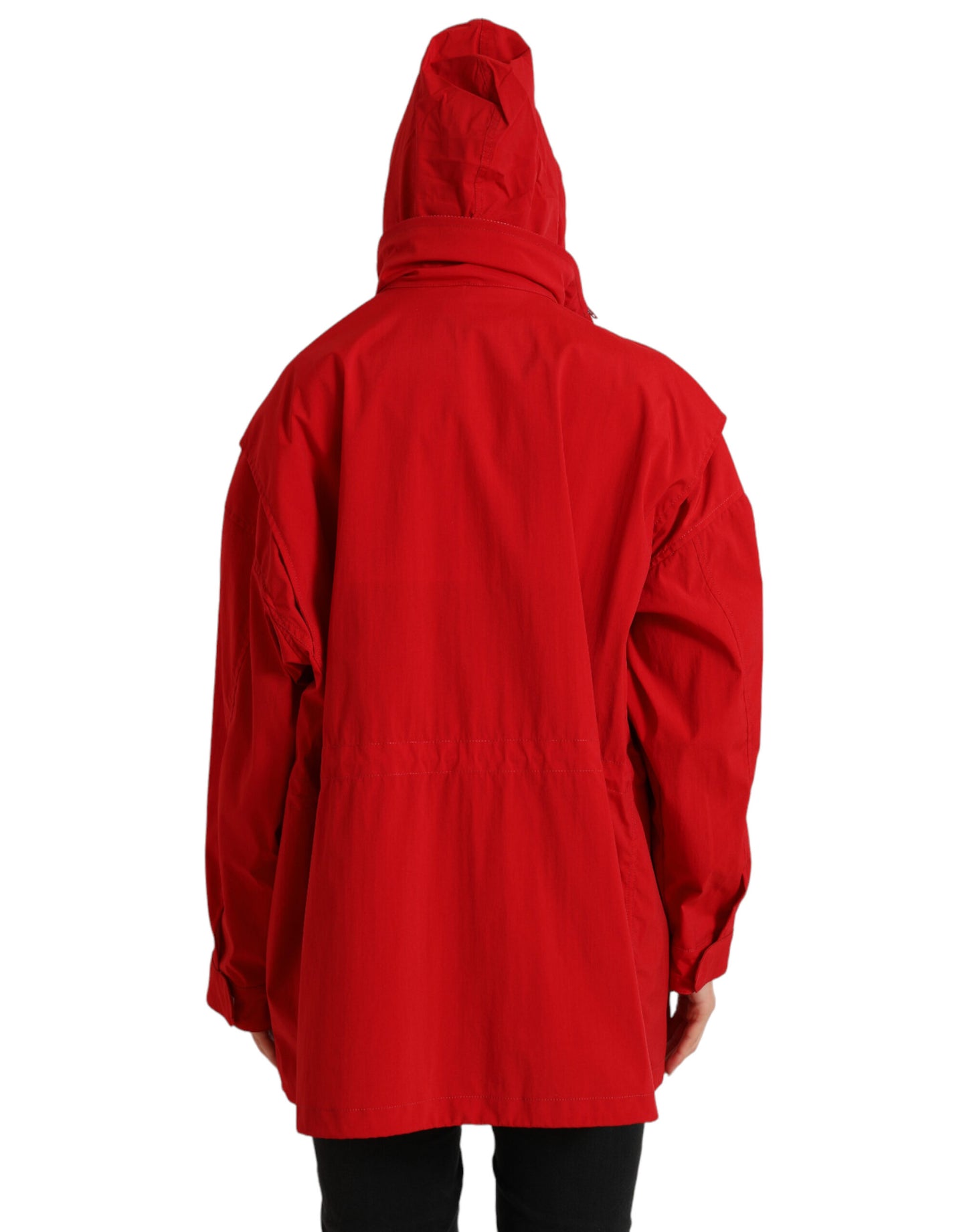 Dolce & Gabbana Red Hooded Rain Coat Jacket