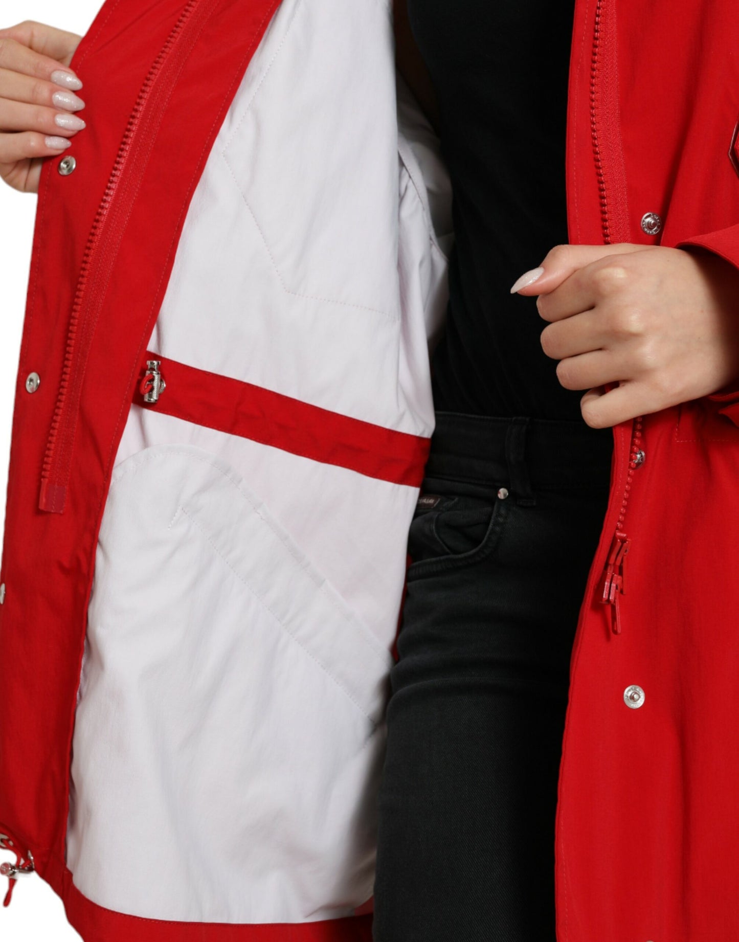 Dolce & Gabbana Red Hooded Rain Coat Jacket