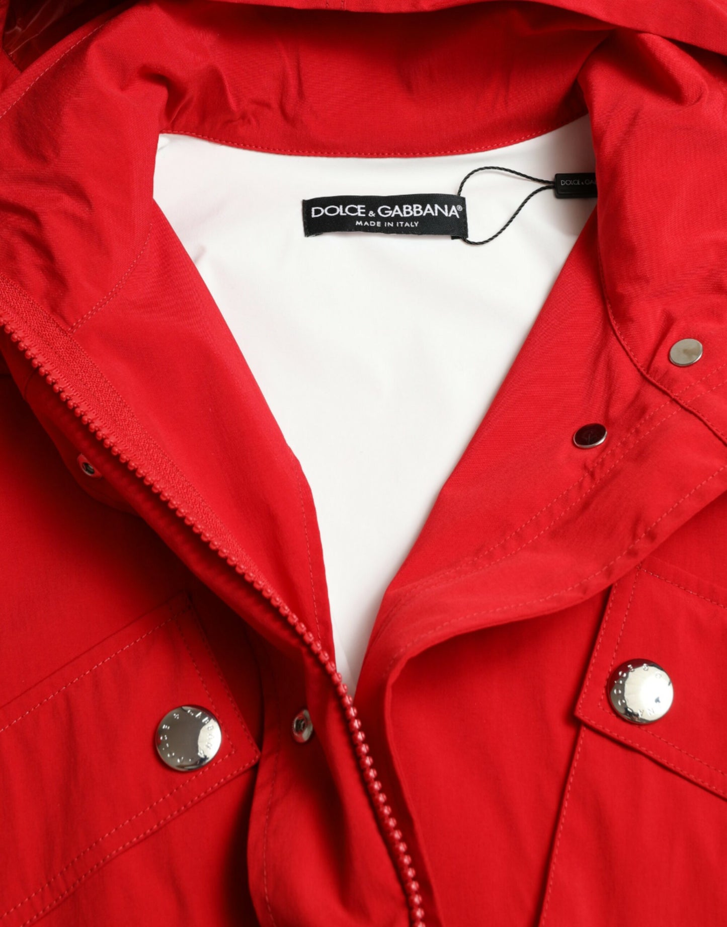 Dolce & Gabbana Red Hooded Rain Coat Jacket