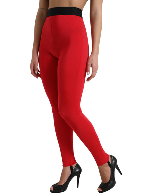 Dolce & Gabbana Red Nylon DG Logo Slim Leggings Pants