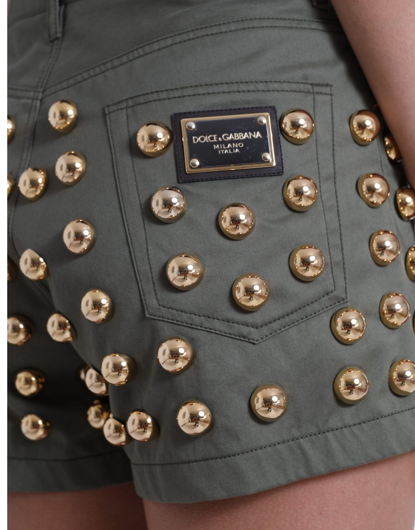 Dolce & Gabbana Green Gold Embellished High Waist Shorts