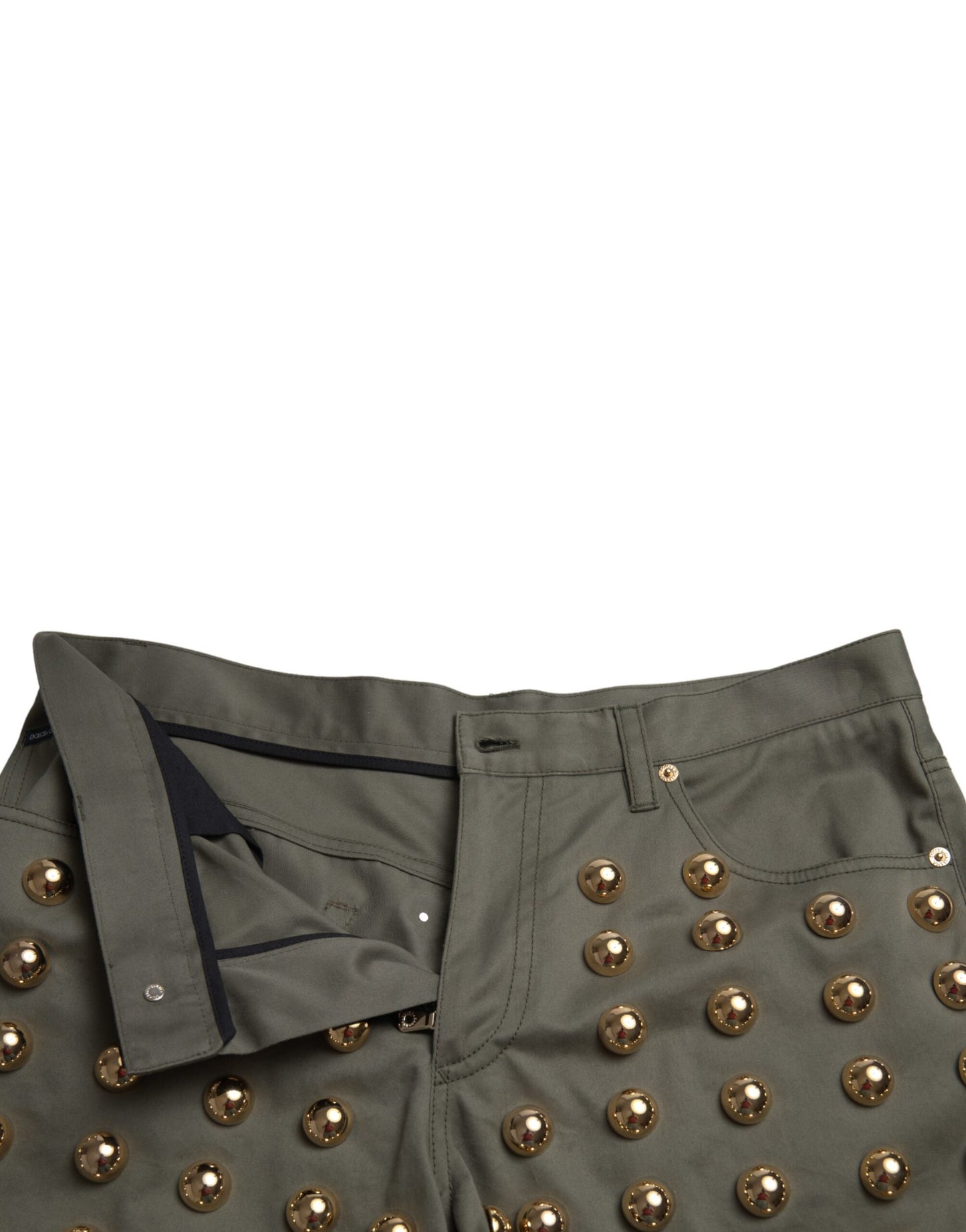 Dolce & Gabbana Green Gold Embellished High Waist Shorts