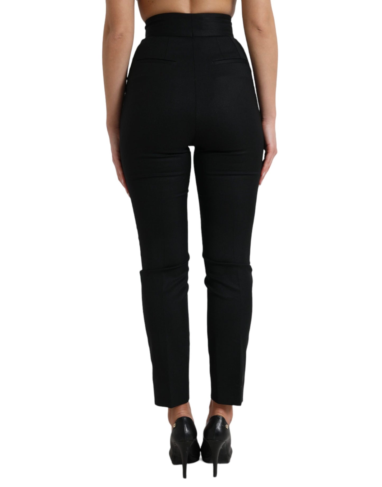 Dolce & Gabbana Black Wool High Waist Tapered Pants