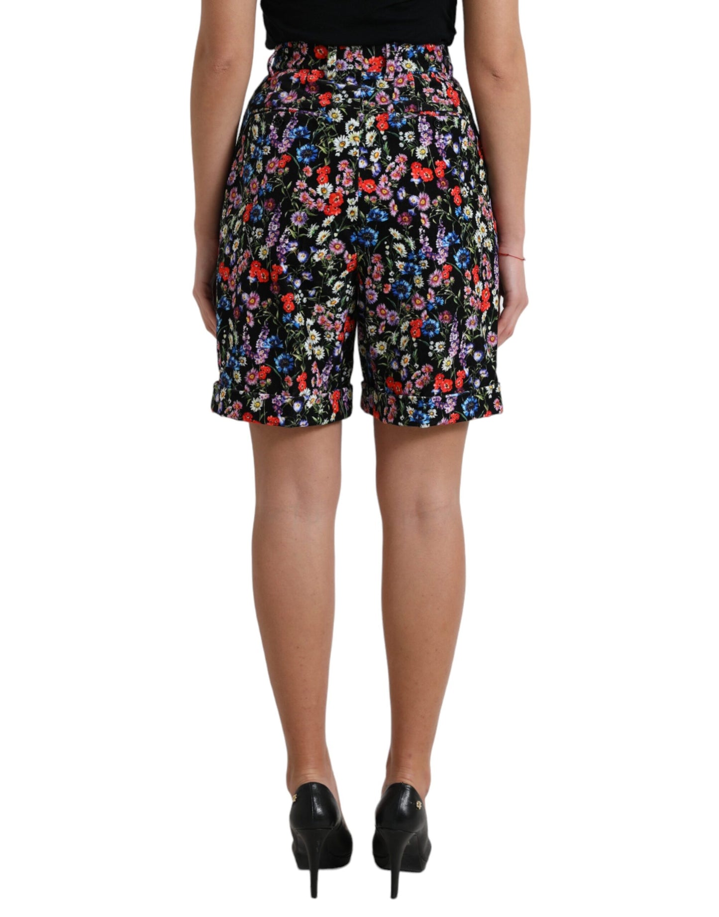 Dolce & Gabbana Black Floral High Waist Hot Pants Shorts