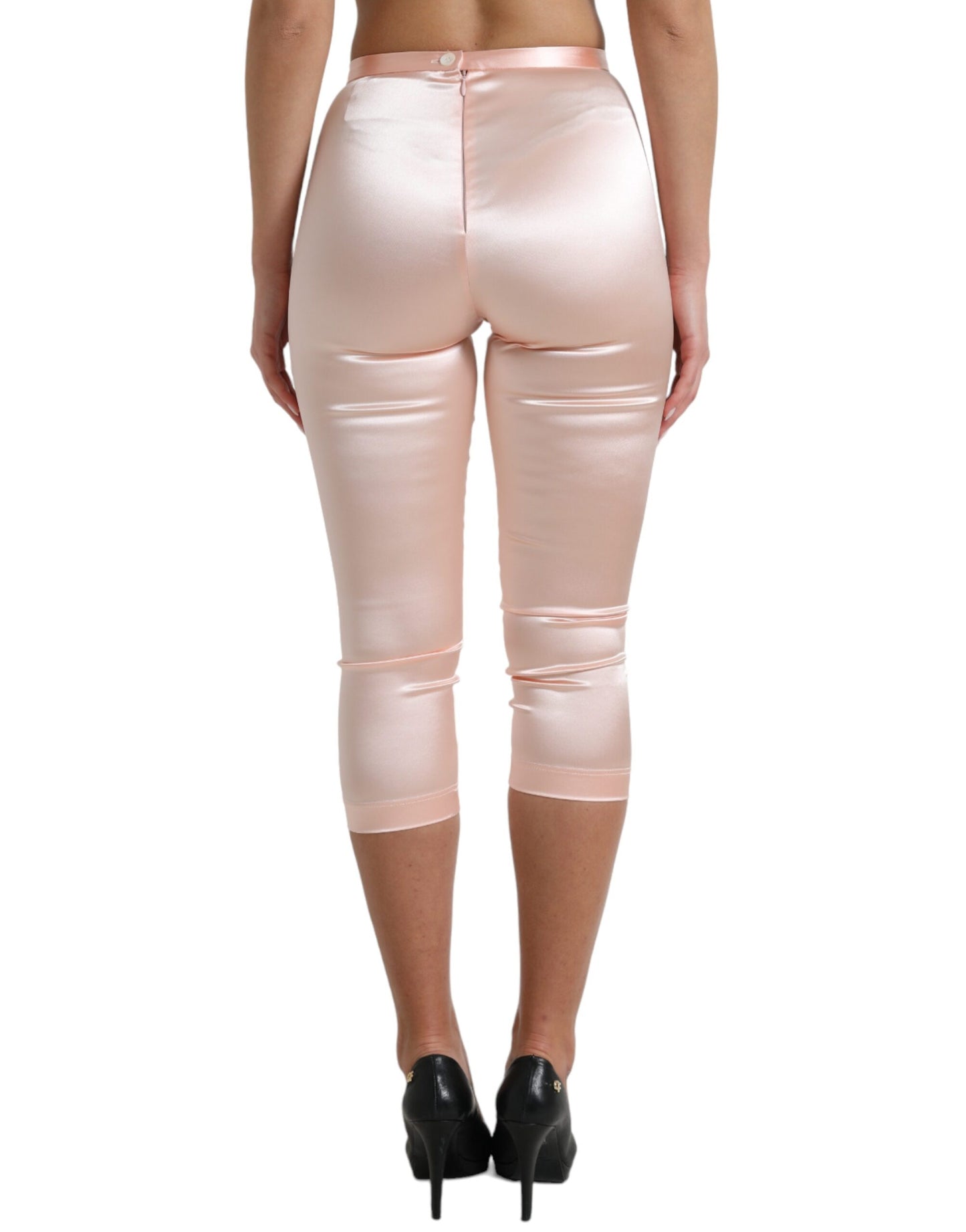 Dolce & Gabbana Pink Satin Silk Tights Cropped Pants