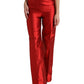 Dolce & Gabbana Red Satin Silk High Waist Wide Leg Pants