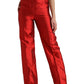 Dolce & Gabbana Red Satin Silk High Waist Wide Leg Pants