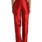 Dolce & Gabbana Red Satin Silk High Waist Wide Leg Pants