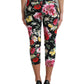 Dolce & Gabbana Black Floral Print Mid Waist Cropped Pants