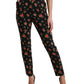 Dolce & Gabbana Black Floral Wool High Waist Tapered Pants