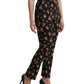 Dolce & Gabbana Black Floral Wool High Waist Tapered Pants