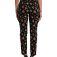 Dolce & Gabbana Black Floral Wool High Waist Tapered Pants