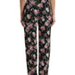 Dolce & Gabbana Black Floral Wool High Waist Wide Leg Pants