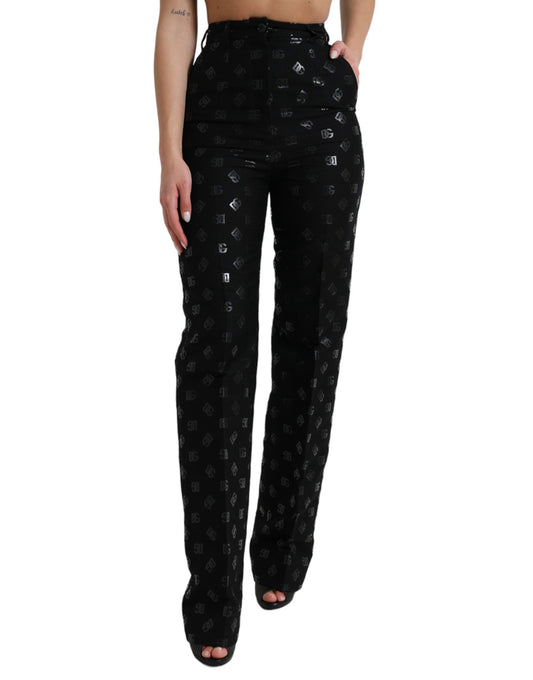 Dolce & Gabbana Black Wool DG Logo High Waist Straight Pants