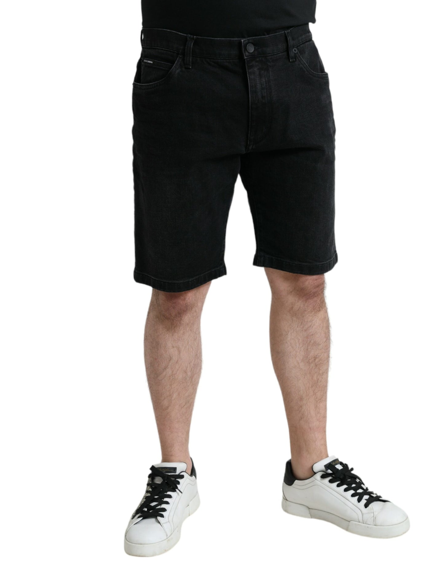 Dolce & Gabbana Black Cotton Stretch Bermuda Denim Shorts