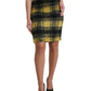 Dolce & Gabbana Yellow Black Brushed Checked Wool Pencil Cut Skirt