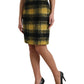 Dolce & Gabbana Yellow Black Brushed Checked Wool Pencil Cut Skirt