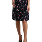 Dolce & Gabbana Black Rose High Waist A-line Knee Length Skirt