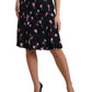 Dolce & Gabbana Black Rose High Waist A-line Knee Length Skirt