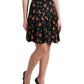 Dolce & Gabbana Black Rose Print High Waist A-line Mini Skirt