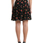 Dolce & Gabbana Black Rose Print High Waist A-line Mini Skirt