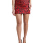 Dolce & Gabbana Red Leopard Print Cotton High Waist Mini Skirt