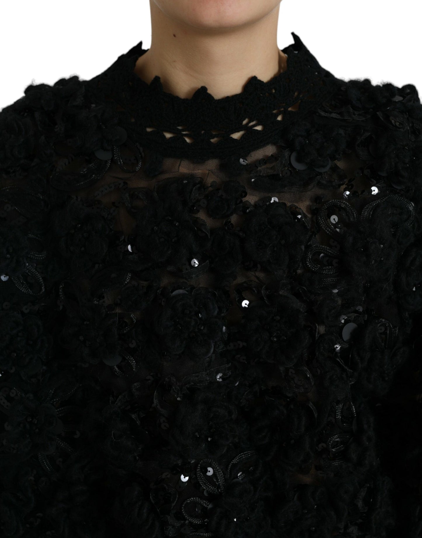 Dolce & Gabbana Black Sequined Embellished Pullover Sweater