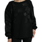 Dolce & Gabbana Black Pullover Floral Logo Applique Sweater