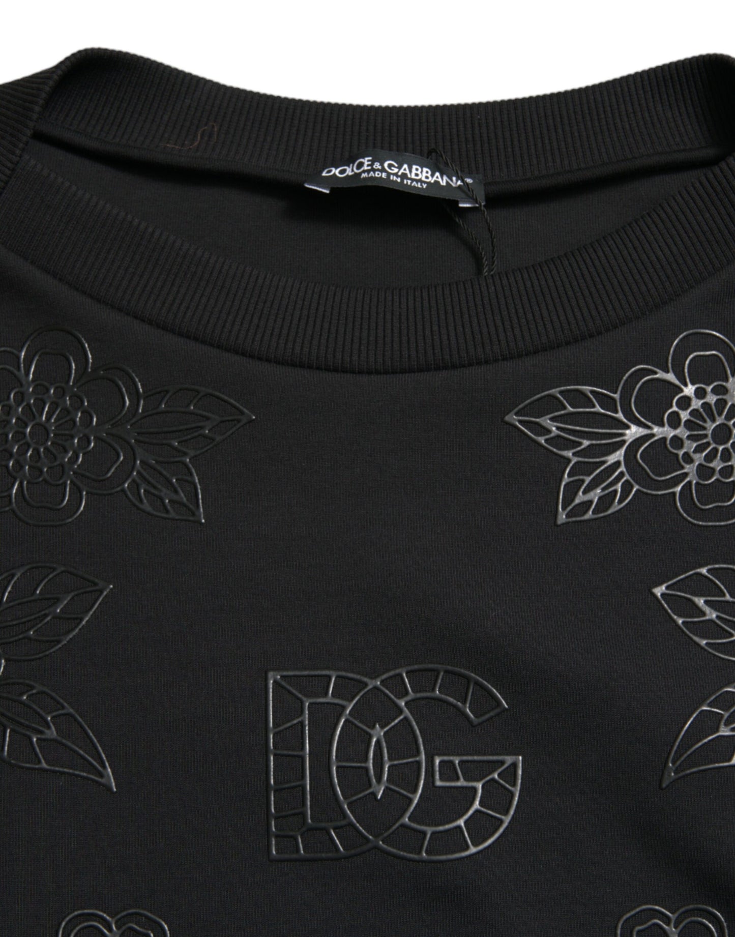 Dolce & Gabbana Black Pullover Floral Logo Applique Sweater