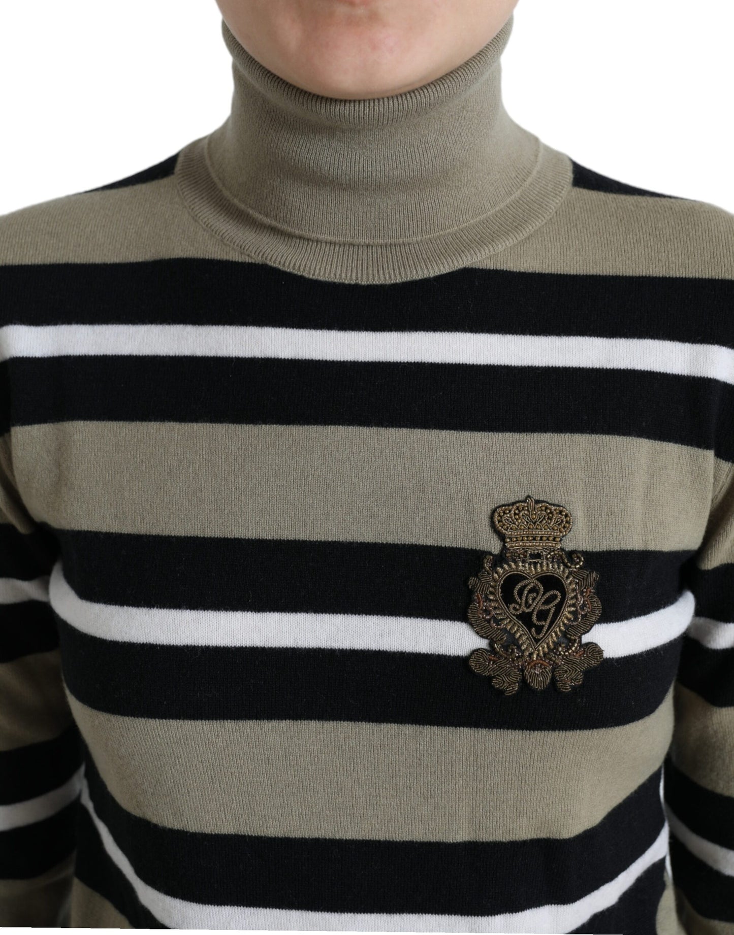 Dolce & Gabbana Multicolor Stripes Logo Turtle Neck Pullover Sweater