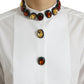 Dolce & Gabbana White Cotton Crystals Embellished Shirt Top