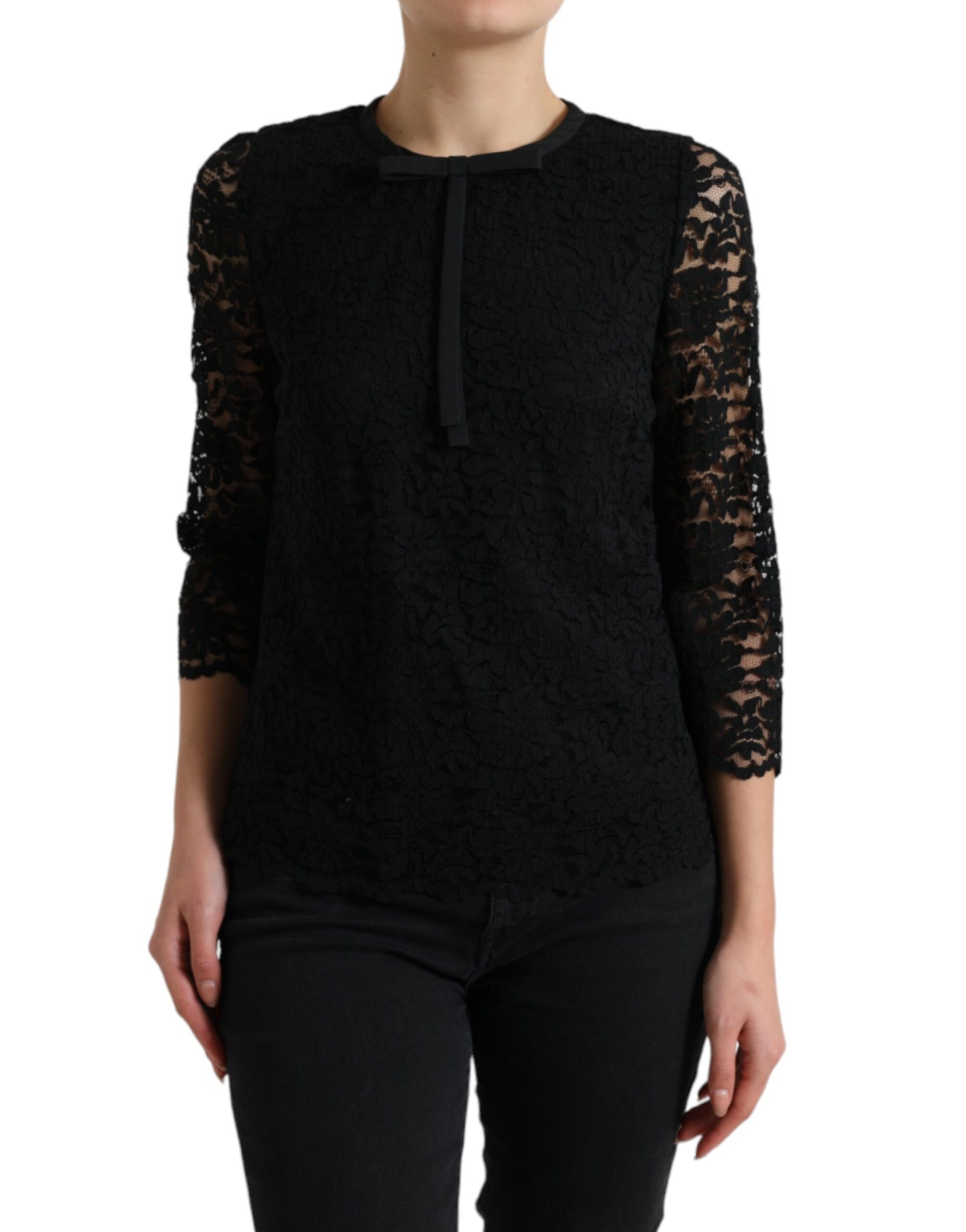 Dolce & Gabbana Black STAFF Floral Lace Blouse Top